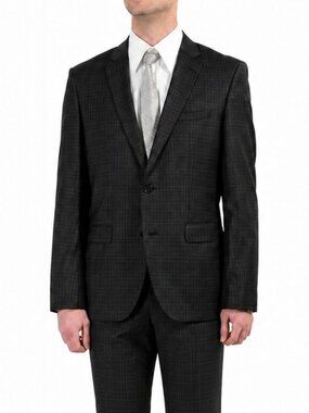 HUGO BOSS "C-Jefferd/C-Stedson" 100% Wool Check Two Button Charcoal Suit 42R